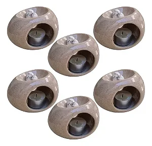 Kit 6 Difusor Rechaud Cerâmica Oval Óleos P/ Essenciais e Wax Metls Areia