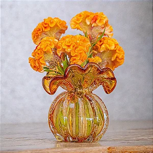 Vaso Vidro Italy Tipo Murano Âmbar 14x13,5cm Trouxinha Lyor