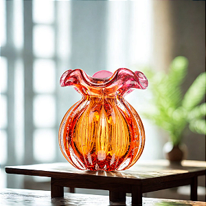 Vaso Vidro Italy Estilo Murano Rosa E Âmbar Tipo Murano 11cmx10cm - Lyor Original