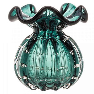 Vaso Vidro Italy Tipo Murano Verde Esmeralda E Dourado 11cmx10cm 29031 Wolff