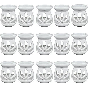 Kit 15 un Difusor Rechaud/rechô Cerâmica Flor para Óleo Essencial e Wax Melts Branco