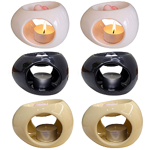 Kit 6 Difusor Rechaud Oval Óleos P/ Essenciais e Wax Metls 2Branco 2Preto 2Bege
