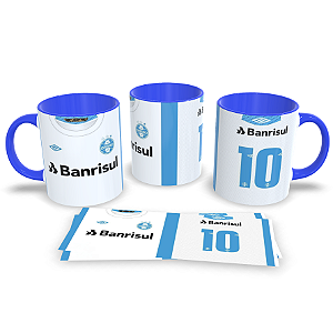 Caneca Gremio Time Brasileiro Alça E Interno Azul