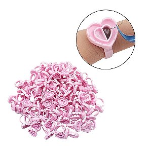 Kit com 100 Anéis Batoque Coração Rosa
