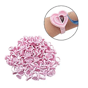 Kit com 50 Anéis Batoque Coração Rosa