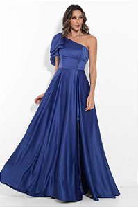 Vestido em alfaiataria laço no ombro e fenda