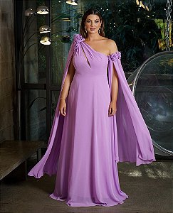 Vestido ombro unico detalhe em rosas