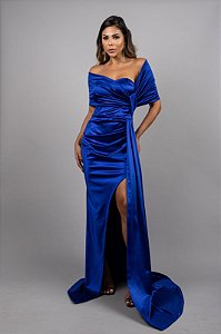 Vestido longo de festa ombro a ombro sereia pz - AZUL ROYAL 44