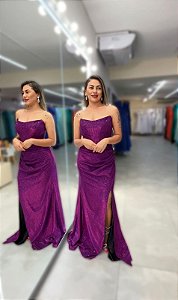 Vestido longo tomara que caia corselet - FUCSIA