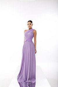 Vestido longo ombro unico lurex