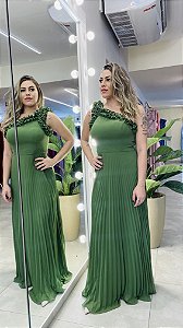 Vestido longo de festa ombro único saia plissada yu
