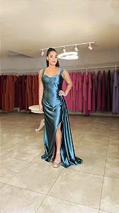 Vestido longo de festa sereia busto corselet ls - VERDE PETRÓLEO