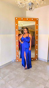 Vestido longo azul royal acetinado detalhe lateral - 48