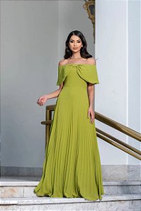 Vestido longo verde pistache ombro a ombro pz - TAM40