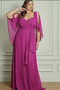 Vestido longo manga capa plus size fp