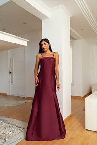 Vestido longo vermelho estruturado zibeline laço removivel saia sereia - 42