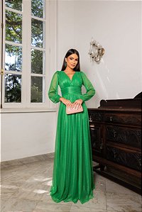 Vestido longo manga bufante