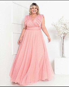 VESTIDO LONGO DECOTE V PLUS SIZE TULE