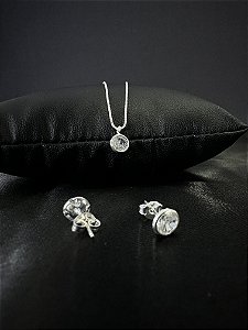 Conjunto Zircônia Redondo Cristal Prata 925 Legítima | Hipoalergênico e Elegante