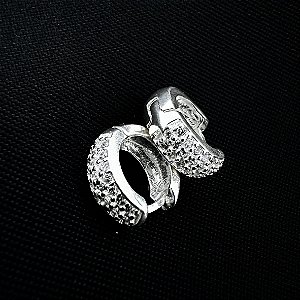 Argola Boleada 3 Fileiras Cravejada 13mm Prata 925 Legítima | Hipoalergênica e Durável