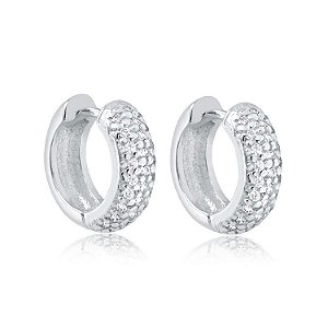 Brinco Argola de Prata 925 3 Fileiras Cravejada 12mm