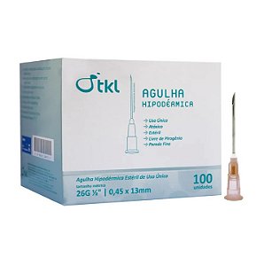 Agulha Hipodérmica 13X0,45MM (26Gx1/2) com 100 UN - TKL