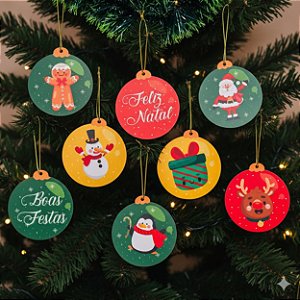 Kit c/ 8 Bolas de Natal em MDF
