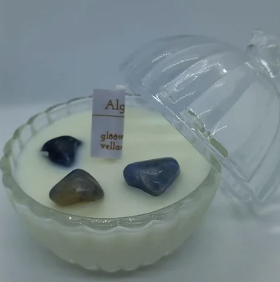 Vela aromática 100g bombonierie algodão com pedras ametista azul