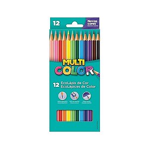 Lápis De Cor Escolar Sextavado, Multicolor, Super Eco, 12 Cores