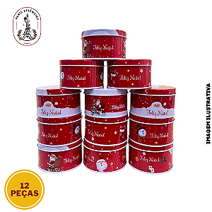 Kit com 12 Potes de Metal 150ml – Linha Natalina Decorativa