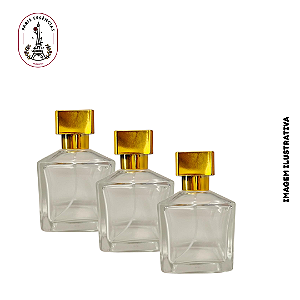 Kit C/ 3 Porta Perfume Quadrado Tampa Dourada 100ml