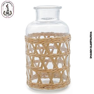 Vaso de Vidro e Fibra Natural  10cm x 19,5cm