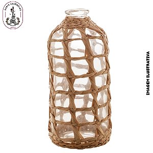Vaso de Vidro e Fibra Natural  12cm x 25cm