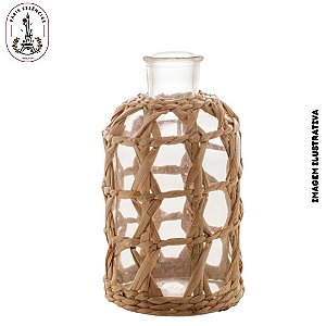 Vaso de Vidro e Fibra Natural  11cm x 20cm