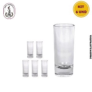 Kit Copo de Vidro  Longo Fundo Grosso 70ml - 6 Unidades