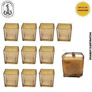 Porta Vela de Vidro Cubo Âmbar - 10 UND