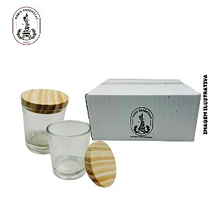 Kit Copo P/ Vela C/ Tampa Madeira 80ML - 10 unidades
