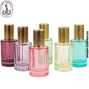 Porta Perfume de Vidro 30ml com Tampa Dourada Luxo - Color