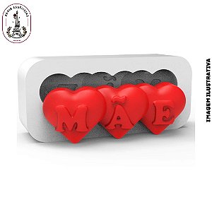Molde Silicone Coração 3 Cavidade- Mãe