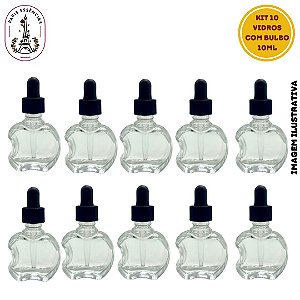 Kit 10 Vidros 10ml Maçã c/Conta Gotas Canelado