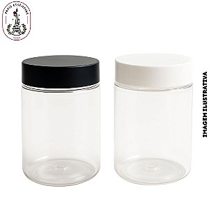 Pote Plástico Cilindro 270ml - Tampa Preta ou Branca