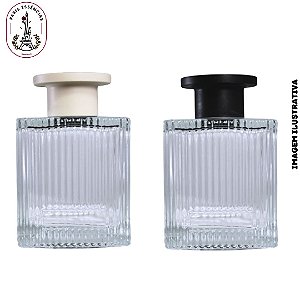 Vidro Difusor Cubo Transparente Canelado c/ Tampa - 200ml + Varetas de Fibra (6 unid)