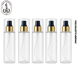 Kit C/ 5 Frascos Pet Luxo P/ Body Splash Válvula Spray Dourado/Preto - 250ml