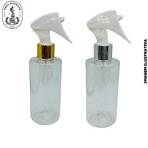 Frasco Pet Transparente 200ml c/ Gatilho Luxo Dourado ou Prata - (un)