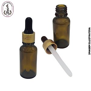 Vidro Âmbar 20ml c/ Tampa Bulbo Cânula Plástica - Ouro Velho