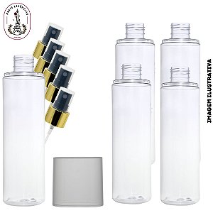 Kit 5 Frasco p/ Body Splash - 200ml Baixo Spray Dourada C/Preto