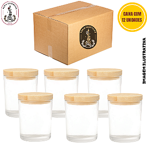 Caixa 12 Copos 65ml c/ Tampa de Madeira – Porta-Vela