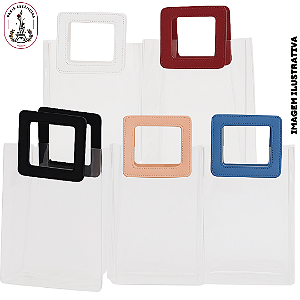Sacola Transparente em PVC com Alça Quadrada de Couro – 27x12x23cm (unidade)