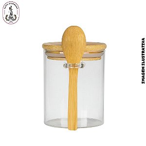 Pote de Vidro 400ml para Condimentos c/ Tampa de Bambu e Colher – (Unidade)