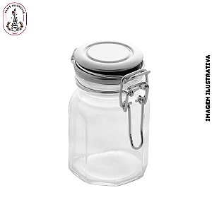 Pote Hermético de Vidro c/Tampa Prateada 90ml Geométrico - (Unidade)